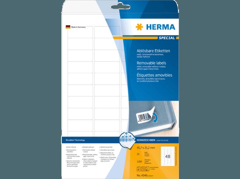 HERMA 4346 Ablösbare Etiketten 45.7x21.2 mm A4 1200 St.