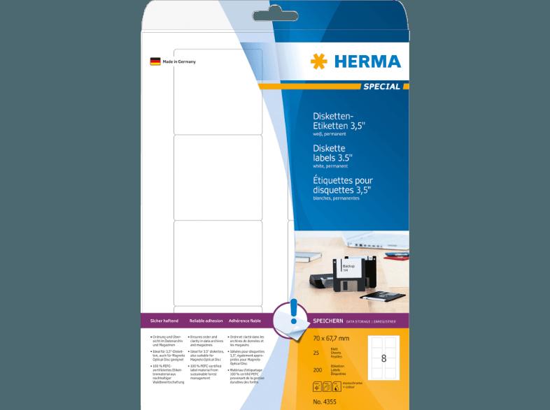 HERMA 4355 Disketten-Etiketten 70x67.7 mm A4 200 St.