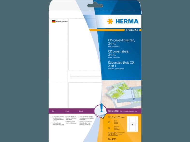 HERMA 4373 CD-Cover-Etiketten 121.5x117.5 mm A4 50 St., HERMA, 4373, CD-Cover-Etiketten, 121.5x117.5, mm, A4, 50, St.