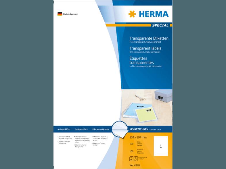 HERMA 4376 Etiketten transparent 210x297 mm A4 100 St.