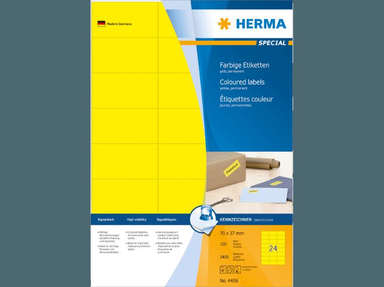 HERMA 4406 Farbige Etiketten 70x37 mm A4 2400 St.