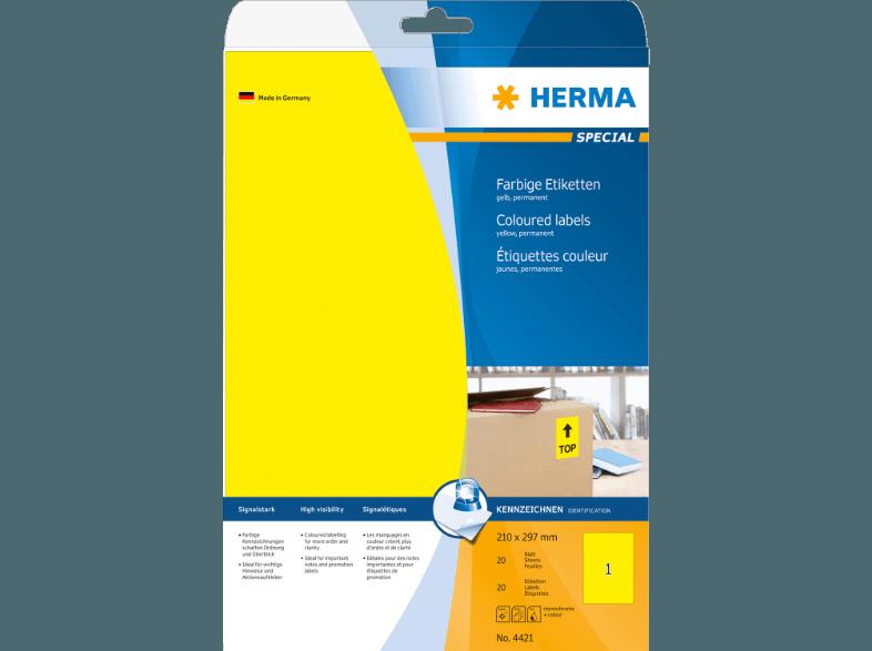 HERMA 4421 Farbige Etiketten 210x297 mm A4 20 St.