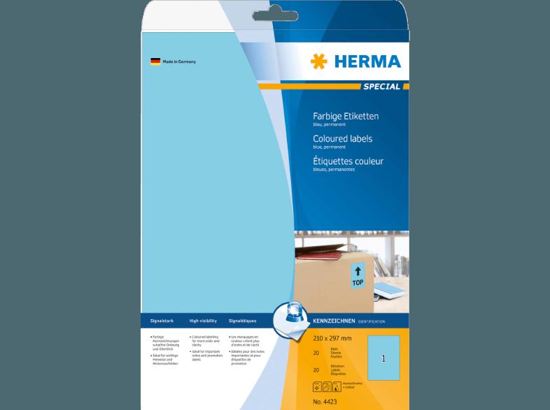 HERMA 4423 Farbige Etiketten 210x297 mm A4 20 St.