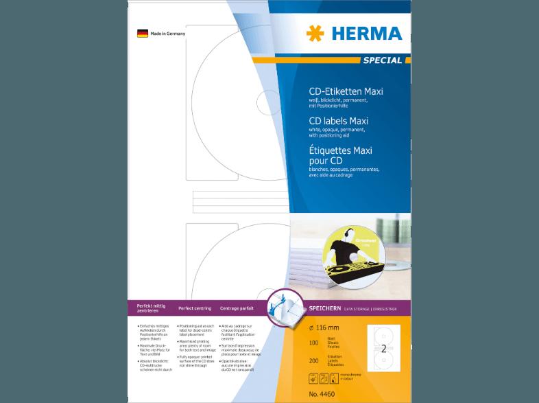 HERMA 4460 CD-Etiketten Ø 116 mm A4 200 St.