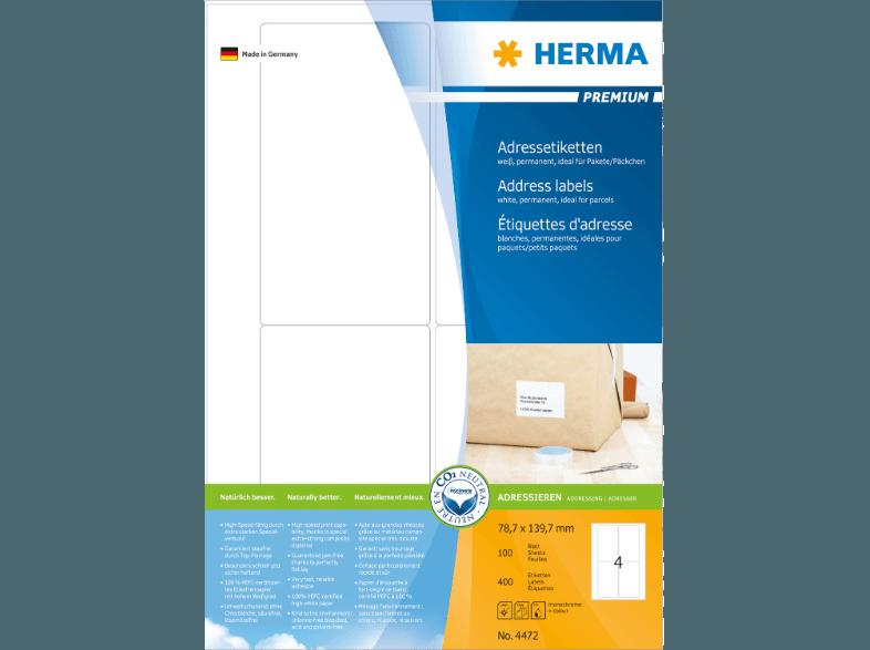 HERMA 4472 Adressetiketten 78.7x139.7 mm A4 400 St.