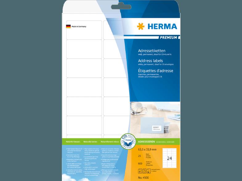 HERMA 4500 Adressetiketten 63.5x33.9 mm A4 600 St.