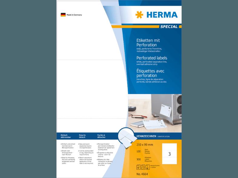 HERMA 4664 Etiketten mit Perforation 210x99 mm A4 300 St.