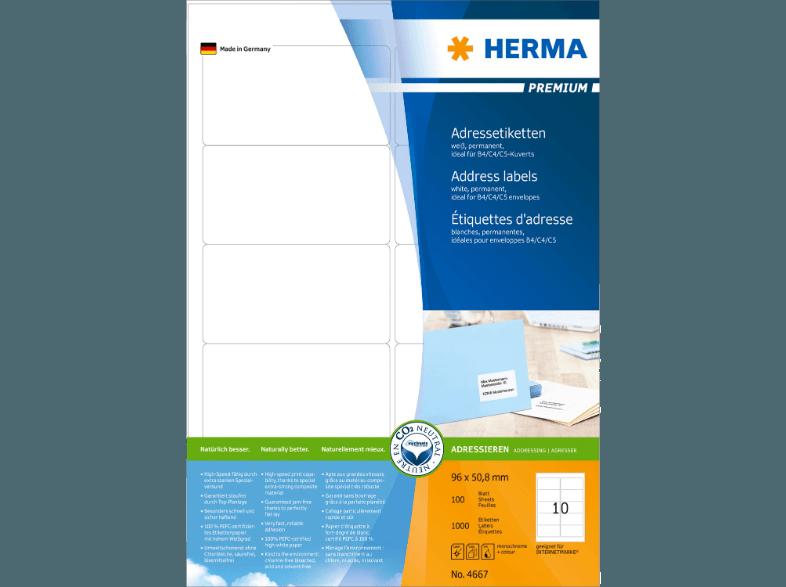 HERMA 4667 Adressetiketten 96x50.8 mm A4 100 St.