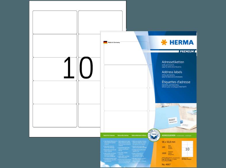 HERMA 4667 Adressetiketten 96x50.8 mm A4 100 St.