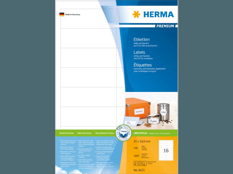 HERMA 4672 Etiketten Premium 97x33.8 mm A4 1600 St.