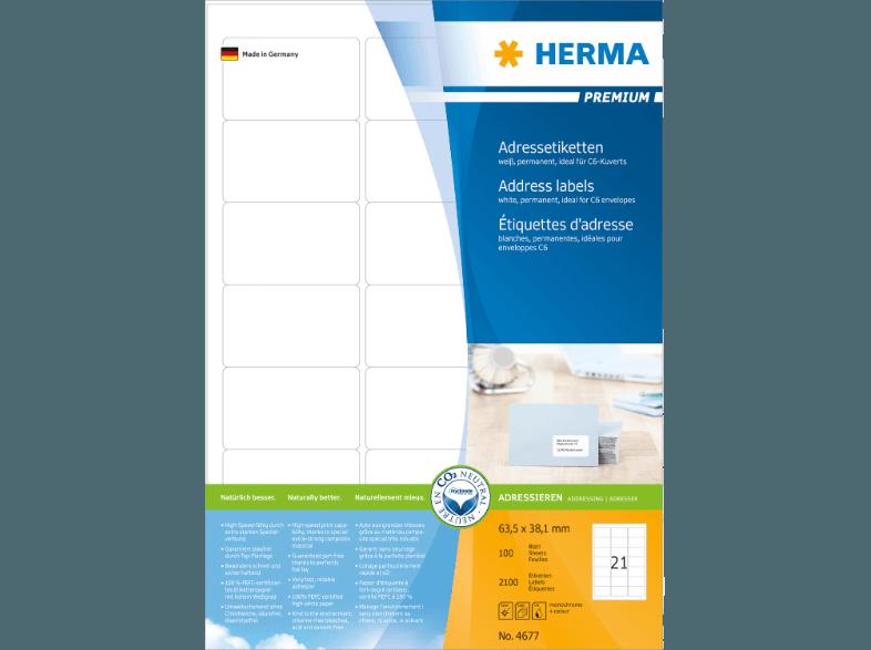 HERMA 4677 Adressetiketten 63.5x38.1 mm A4 2100 St., HERMA, 4677, Adressetiketten, 63.5x38.1, mm, A4, 2100, St.