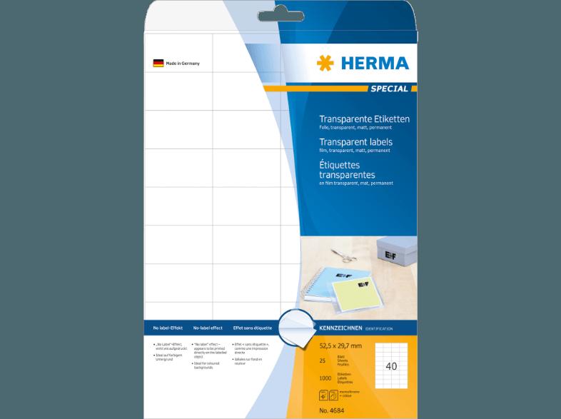 HERMA 4684 Etiketten transparent 52.5x29.7 mm A4 100 St., HERMA, 4684, Etiketten, transparent, 52.5x29.7, mm, A4, 100, St.