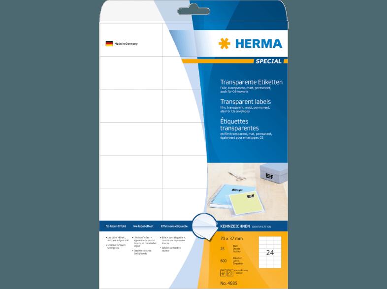 HERMA 4685 Etiketten transparent 70x37 mm A4 600 St., HERMA, 4685, Etiketten, transparent, 70x37, mm, A4, 600, St.