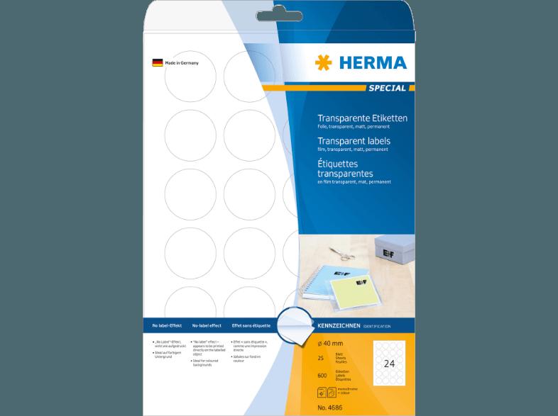 HERMA 4686 Etiketten transparent rund Ø 40 mm A4 600 St.