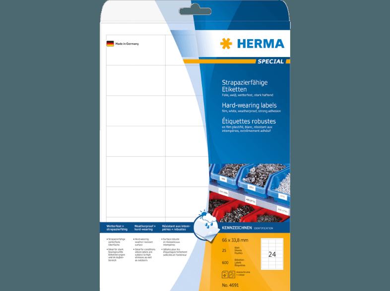 HERMA 4691 Etiketten strapazierfähig 66x33.8 mm A4 600 St.