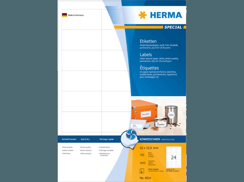 HERMA 4814 Inkjet-Etiketten 66x33.8 mm A4 2400 St.