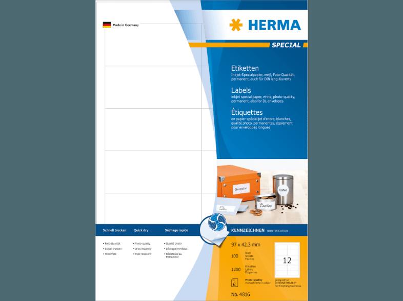 HERMA 4816 Inkjet-Etiketten 97x42.3 mm A4 1200 St.