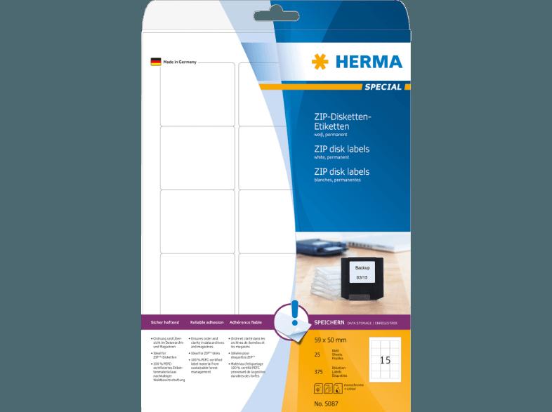 HERMA 5087 ZIP-Disk-Etiketten 59x50 mm A4 375 St., HERMA, 5087, ZIP-Disk-Etiketten, 59x50, mm, A4, 375, St.