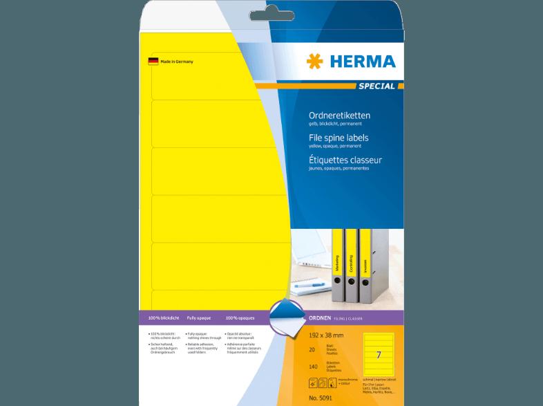 HERMA 5091 Ordneretiketten 192x38 mm A4 140 St., HERMA, 5091, Ordneretiketten, 192x38, mm, A4, 140, St.