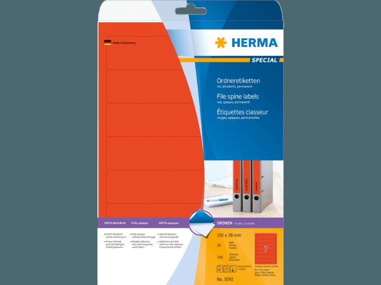 HERMA 5092 Ordneretiketten 192x38 mm A4 140 St., HERMA, 5092, Ordneretiketten, 192x38, mm, A4, 140, St.