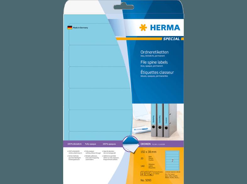 HERMA 5093 Ordneretiketten 192x38 mm A4 140 St., HERMA, 5093, Ordneretiketten, 192x38, mm, A4, 140, St.