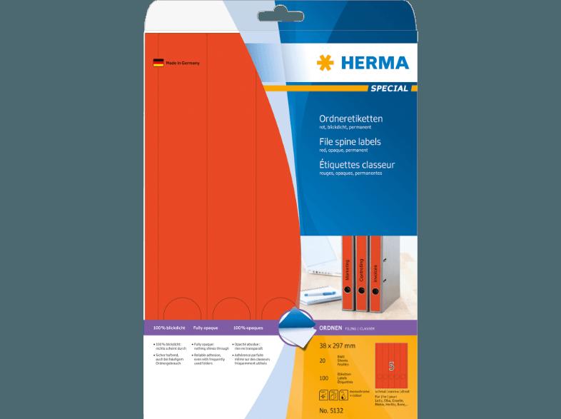 HERMA 5132 Ordneretiketten 38x297 mm A4 100 St., HERMA, 5132, Ordneretiketten, 38x297, mm, A4, 100, St.