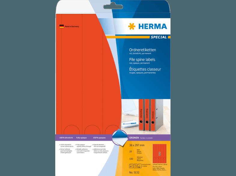 HERMA 5132 Ordneretiketten 38x297 mm A4 100 St., HERMA, 5132, Ordneretiketten, 38x297, mm, A4, 100, St.