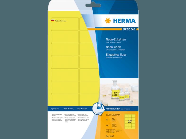 HERMA 5140 Neonetiketten 63.5x29.6 mm A4 540 St., HERMA, 5140, Neonetiketten, 63.5x29.6, mm, A4, 540, St.