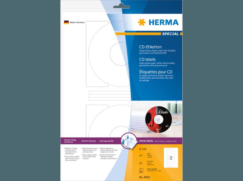 HERMA 8900 Inkjet CD-Etiketten Ø 116 mm A4 20 St.