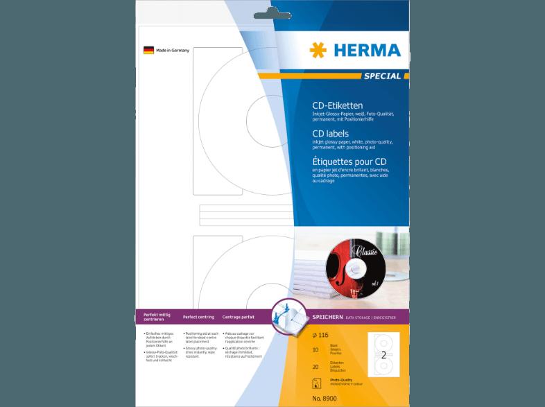 HERMA 8900 Inkjet CD-Etiketten Ø 116 mm A4 20 St.