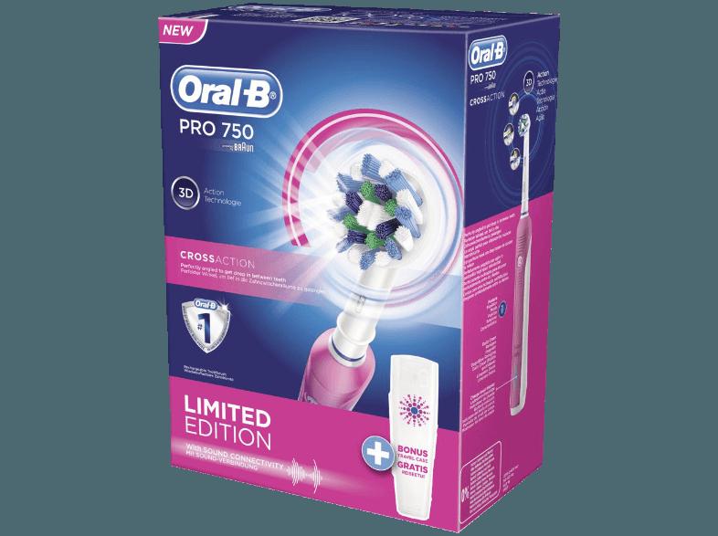 ORAL-B Pro 750 Pink mit gratis Reiseetui -  Limitierte Edition Elektrische Zahnbürste Pink
